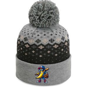 Banana Playing Baseball Fruit Lover Funny Baseball Player The Baniff Cuffed Pom Beanie