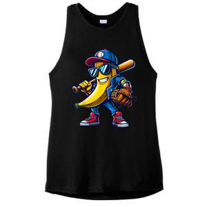 Banana Playing Baseball Fruit Lover Funny Baseball Player Ladies PosiCharge Tri-Blend Wicking Tank