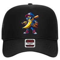 Banana Playing Baseball Fruit Lover Funny Baseball Player High Crown Mesh Back Trucker Hat