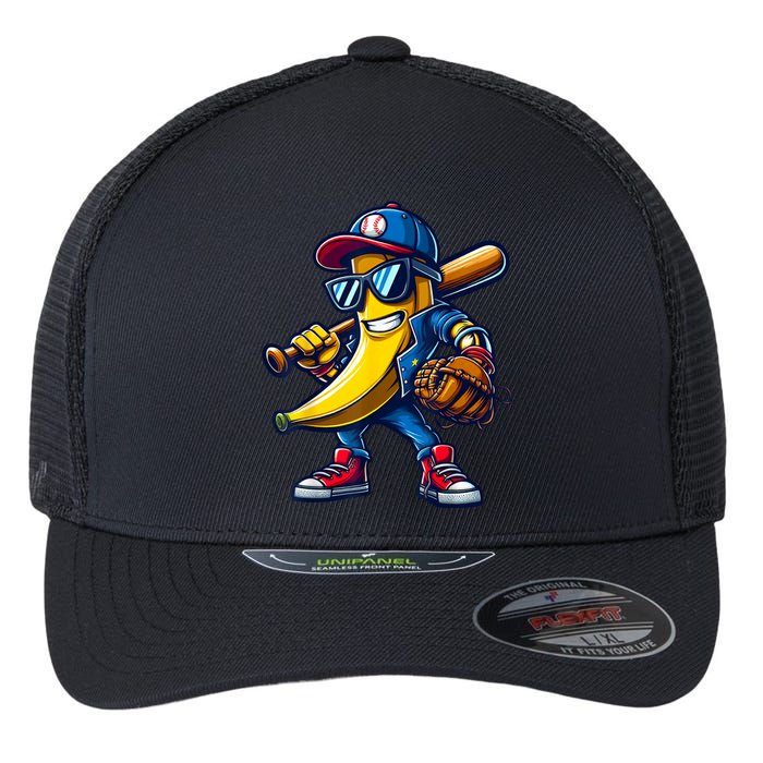 Banana Playing Baseball Fruit Lover Funny Baseball Player Flexfit Unipanel Trucker Cap