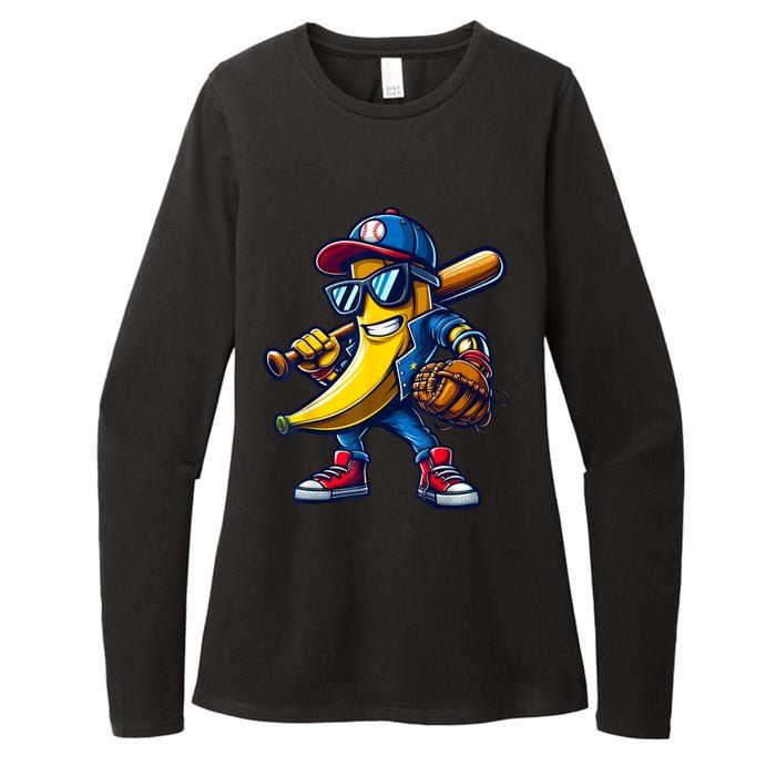 Banana Playing Baseball Fruit Lover Funny Baseball Player Womens CVC Long Sleeve Shirt