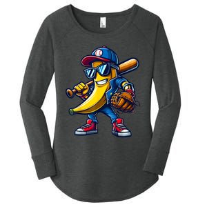 Banana Playing Baseball Fruit Lover Funny Baseball Player Women's Perfect Tri Tunic Long Sleeve Shirt