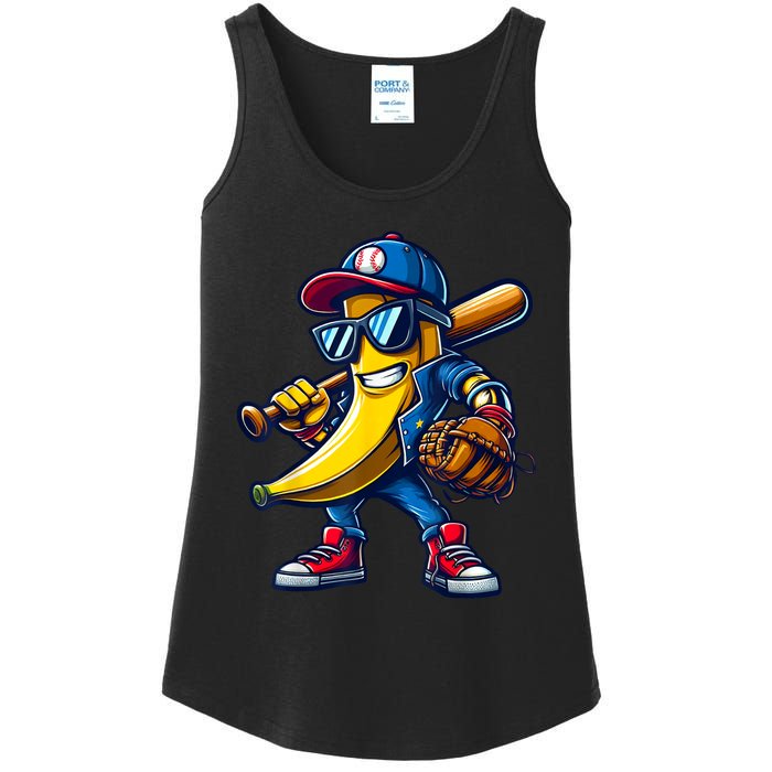 Banana Playing Baseball Fruit Lover Funny Baseball Player Ladies Essential Tank