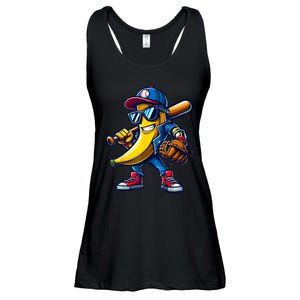 Banana Playing Baseball Fruit Lover Funny Baseball Player Ladies Essential Flowy Tank