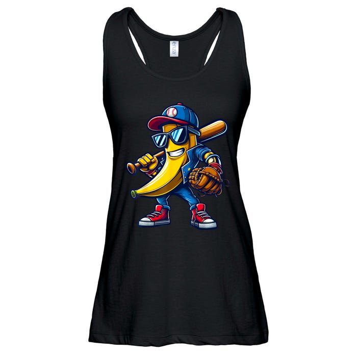 Banana Playing Baseball Fruit Lover Funny Baseball Player Ladies Essential Flowy Tank