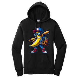 Banana Playing Baseball Fruit Lover Funny Baseball Player Women's Pullover Hoodie