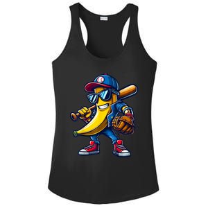 Banana Playing Baseball Fruit Lover Funny Baseball Player Ladies PosiCharge Competitor Racerback Tank