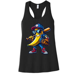 Banana Playing Baseball Fruit Lover Funny Baseball Player Women's Racerback Tank