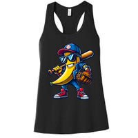 Banana Playing Baseball Fruit Lover Funny Baseball Player Women's Racerback Tank