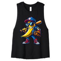 Banana Playing Baseball Fruit Lover Funny Baseball Player Women's Racerback Cropped Tank