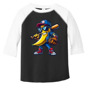 Banana Playing Baseball Fruit Lover Funny Baseball Player Toddler Fine Jersey T-Shirt