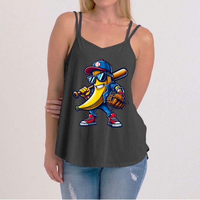 Banana Playing Baseball Fruit Lover Funny Baseball Player Women's Strappy Tank