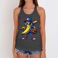 Banana Playing Baseball Fruit Lover Funny Baseball Player Women's Knotted Racerback Tank