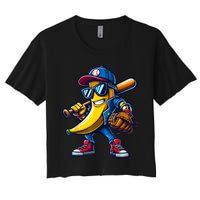 Banana Playing Baseball Fruit Lover Funny Baseball Player Women's Crop Top Tee