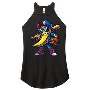 Banana Playing Baseball Fruit Lover Funny Baseball Player Women's Perfect Tri Rocker Tank