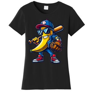 Banana Playing Baseball Fruit Lover Funny Baseball Player Women's T-Shirt