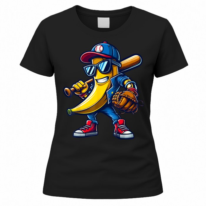 Banana Playing Baseball Fruit Lover Funny Baseball Player Women's T-Shirt