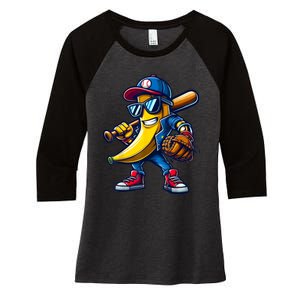 Banana Playing Baseball Fruit Lover Funny Baseball Player Women's Tri-Blend 3/4-Sleeve Raglan Shirt