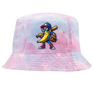 Banana Playing Baseball Fruit Lover Funny Baseball Player Tie-Dyed Bucket Hat