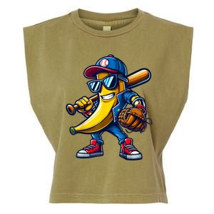 Banana Playing Baseball Fruit Lover Funny Baseball Player Garment-Dyed Women's Muscle Tee