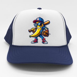 Banana Playing Baseball Fruit Lover Funny Baseball Player Trucker Hat