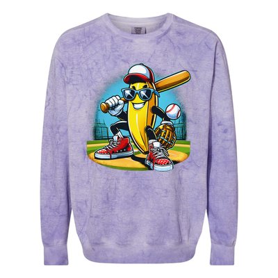 Banana Playing Baseball Funny Fruit Lover Baseball Player Gift Colorblast Crewneck Sweatshirt