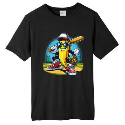 Banana Playing Baseball Funny Fruit Lover Baseball Player Gift Tall Fusion ChromaSoft Performance T-Shirt