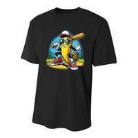 Banana Playing Baseball Funny Fruit Lover Baseball Player Gift Youth Performance Sprint T-Shirt