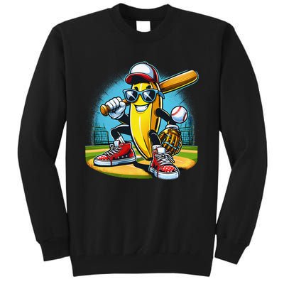 Banana Playing Baseball Funny Fruit Lover Baseball Player Gift Tall Sweatshirt