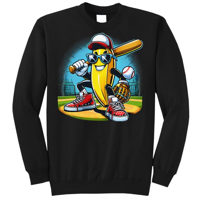 Banana Playing Baseball Funny Fruit Lover Baseball Player Gift Tall Sweatshirt