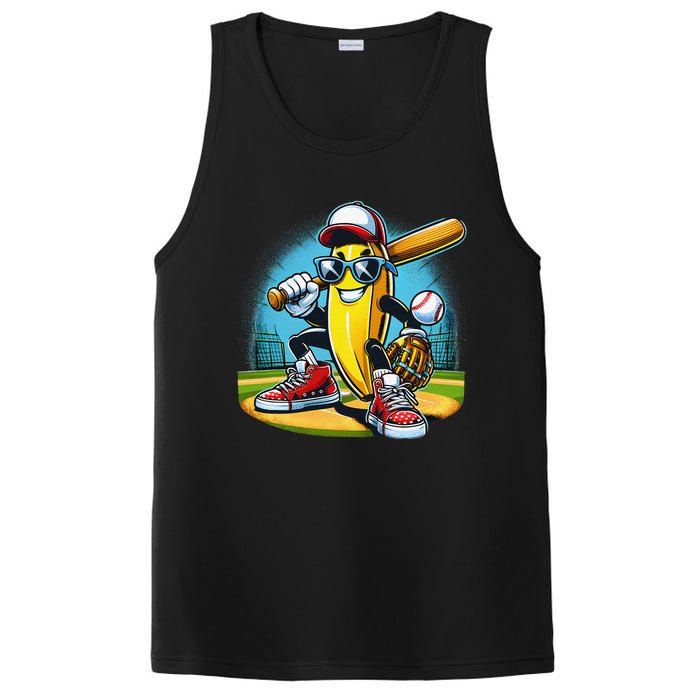 Banana Playing Baseball Funny Fruit Lover Baseball Player Gift PosiCharge Competitor Tank