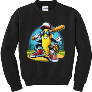 Banana Playing Baseball Funny Fruit Lover Baseball Player Gift Kids Sweatshirt