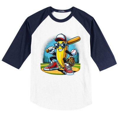 Banana Playing Baseball Funny Fruit Lover Baseball Player Gift Baseball Sleeve Shirt