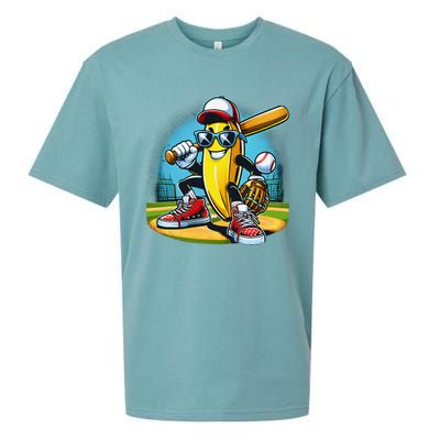 Banana Playing Baseball Funny Fruit Lover Baseball Player Gift Sueded Cloud Jersey T-Shirt