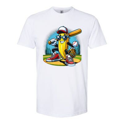 Banana Playing Baseball Funny Fruit Lover Baseball Player Gift Softstyle CVC T-Shirt