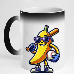 Banana Playing Baseball Fruit Lover Baseball Player 11oz Black Color Changing Mug