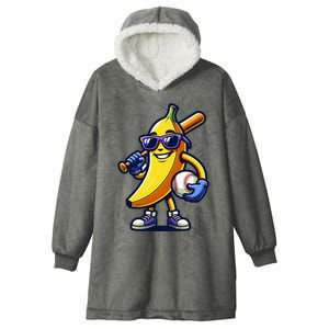 Banana Playing Baseball Fruit Lover Baseball Player Hooded Wearable Blanket