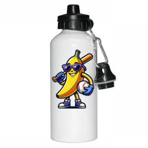 Banana Playing Baseball Fruit Lover Baseball Player Aluminum Water Bottle