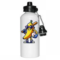 Banana Playing Baseball Fruit Lover Baseball Player Aluminum Water Bottle