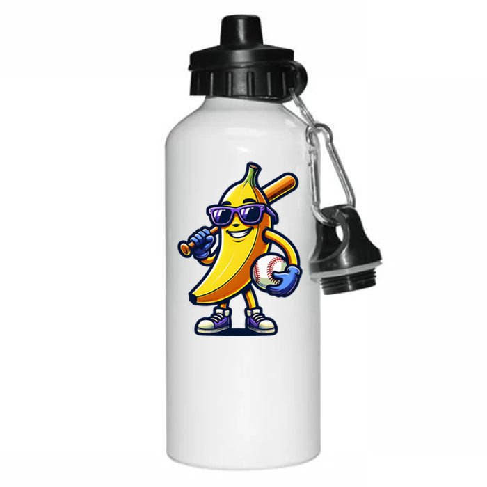 Banana Playing Baseball Fruit Lover Baseball Player Aluminum Water Bottle