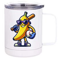 Banana Playing Baseball Fruit Lover Baseball Player 12 oz Stainless Steel Tumbler Cup