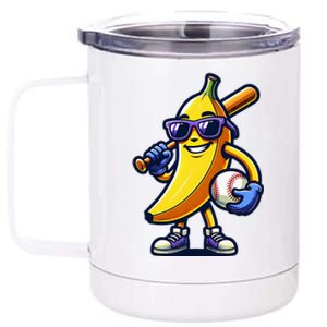 Banana Playing Baseball Fruit Lover Baseball Player 12 oz Stainless Steel Tumbler Cup