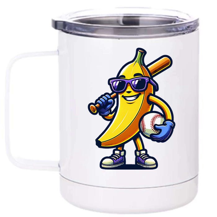 Banana Playing Baseball Fruit Lover Baseball Player 12 oz Stainless Steel Tumbler Cup