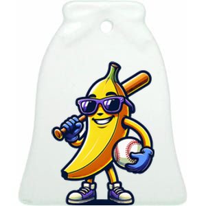 Banana Playing Baseball Fruit Lover Baseball Player Ceramic Bell Ornament