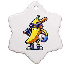 Banana Playing Baseball Fruit Lover Baseball Player Ceramic Star Ornament