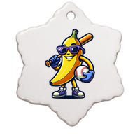 Banana Playing Baseball Fruit Lover Baseball Player Ceramic Star Ornament