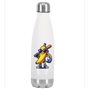 Banana Playing Baseball Fruit Lover Baseball Player Stainless Steel Insulated Water Bottle