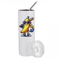 Banana Playing Baseball Fruit Lover Baseball Player Stainless Steel Tumbler