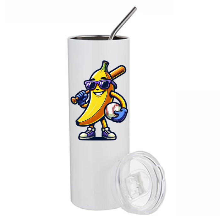 Banana Playing Baseball Fruit Lover Baseball Player Stainless Steel Tumbler