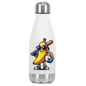 Banana Playing Baseball Fruit Lover Baseball Player Stainless Steel Insulated Water Bottle